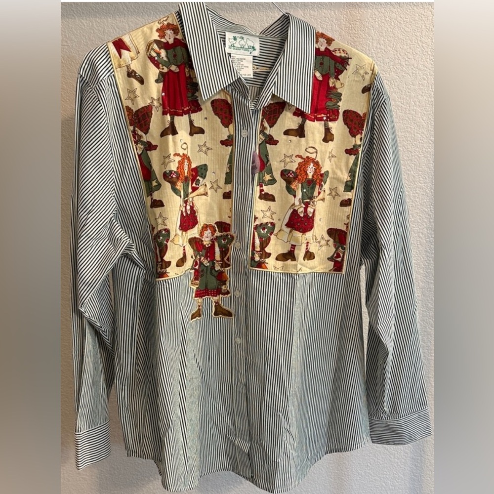 Vintage Quaker Factory Striped button down fairy core Shirt with quilted look 2x - Picture 1 of 11
